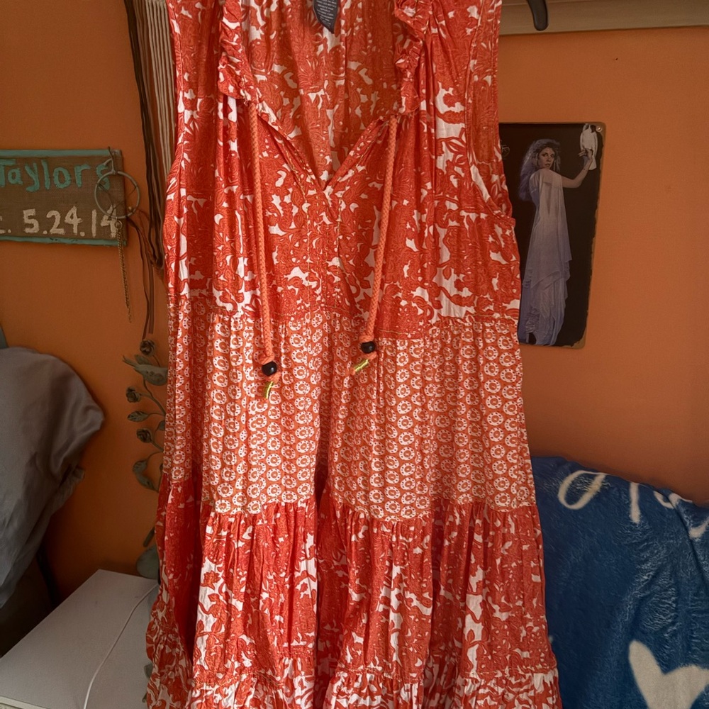 Chelsea & Theodore Vibrant Orange Floral Maxi Dress